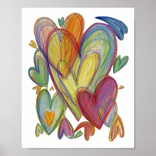 Rainbow Love Hearts Painting Art Poster Prints (Voorkant)