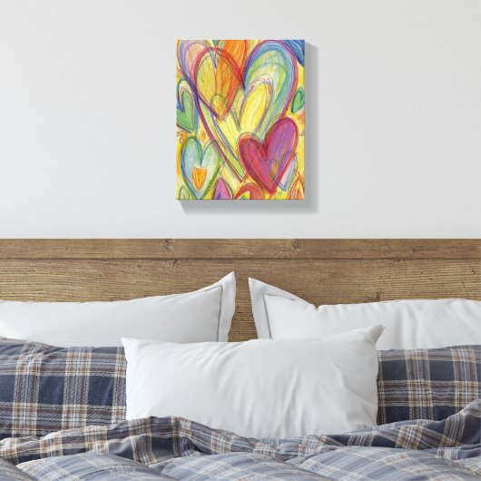 Rainbow Love Hearts schilder Canvas Art Print (Insitu (Slaapkamer))