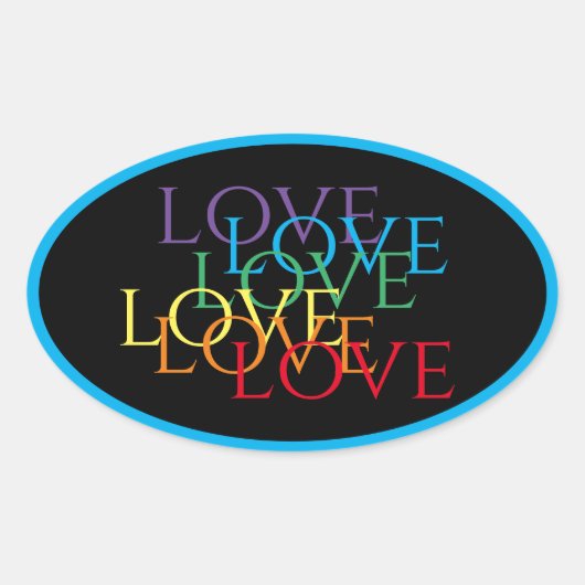 RAINBOW LOVE II Ovale Stickers / Blauw (Voorkant)