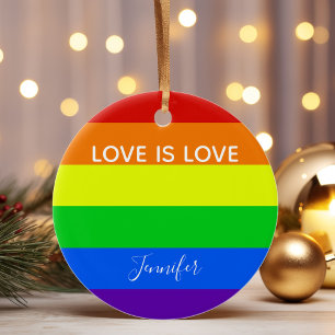 Rainbow Love is Love Custom Gay Pride Keramisch Ornament