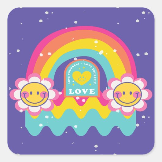 Rainbow Love jezelf Vierkante Sticker (Voorkant)