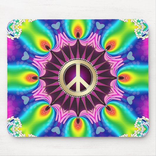 Rainbow Love Light Peace Sign Mousepad Muismat (Voorkant)