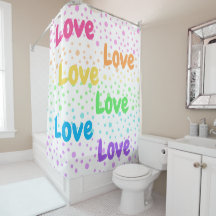 Rainbow Love, Love and Stippen Shower Curtain
