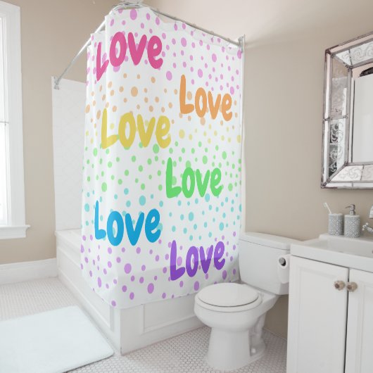 Rainbow Love, Love and Stippen Shower Curtain Douchegordijn (In situ)