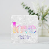 Rainbow Love on Wedding Satin Invitation Kaart (Staand voorkant)