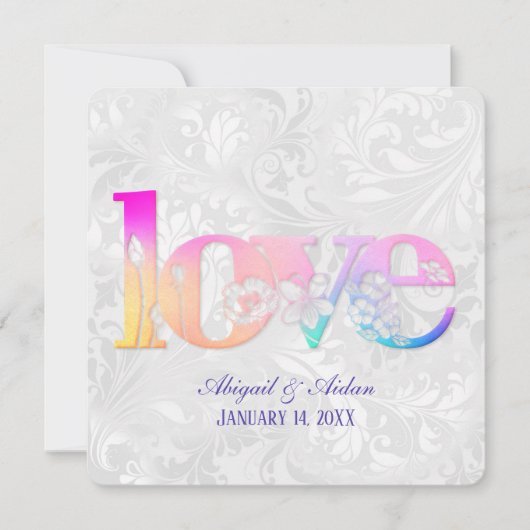 Rainbow Love on Wedding Satin Invitation Kaart (Voorkant)