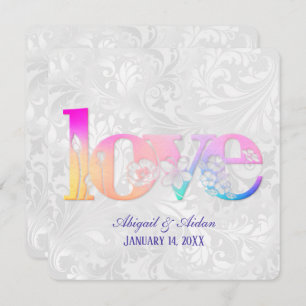 Rainbow Love on Wedding Satin Invitation Kaart