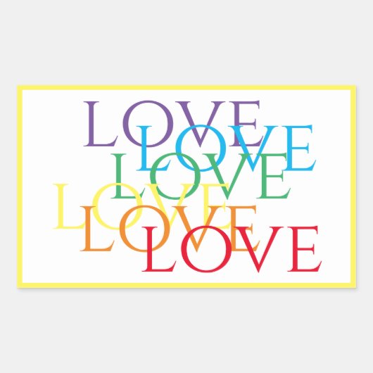 RAINBOW LOVE Rechthoek Stickers / Geel (Voorkant)