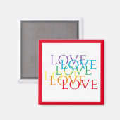 RAINBOW LOVE Vierkante Magneet / Rood (Voorkant / Achterkant)