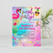 Rainbow Luau Pool Party Uitnodiging voor verjaarda (Staand voorkant)