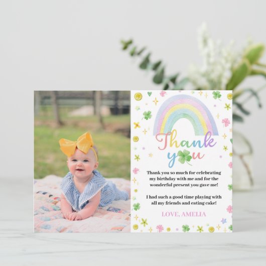Rainbow Lucky One Dank u kaart Verjaardagsfeestje (Staand voorkant)