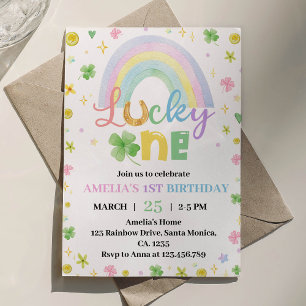 Rainbow Lucky One Eerste Verjaardag Uitnodiging