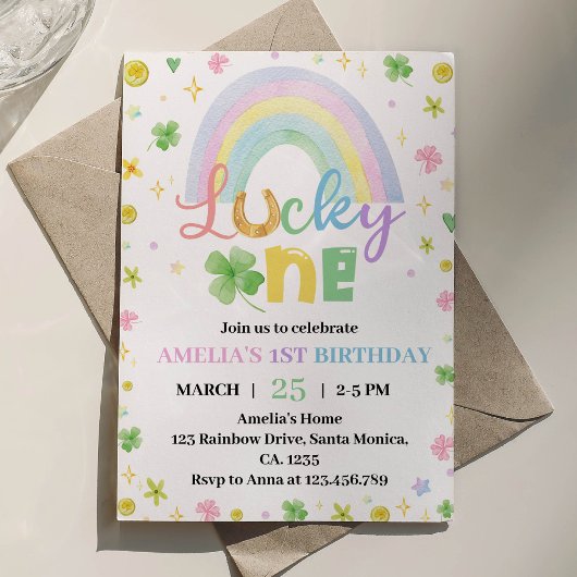 Rainbow Lucky One Eerste Verjaardag Uitnodiging