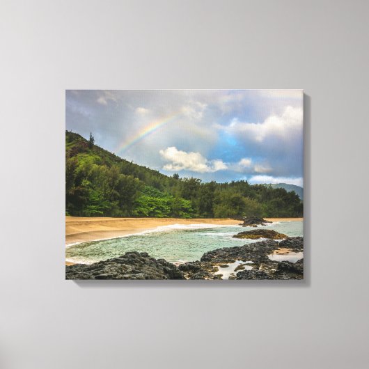 Rainbow, Lumaha'i Beach, Kauai, Hawaii Photography Canvas Afdruk (Voorkant)