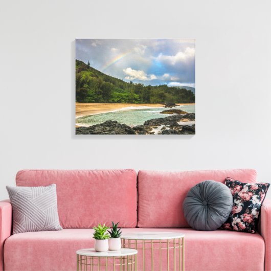 Rainbow, Lumaha'i Beach, Kauai, Hawaii Photography Canvas Afdruk (Insitu (Woonkamer))
