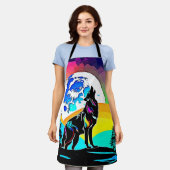 Rainbow Lunar Wolf Howl Art Schort (Gedragen)