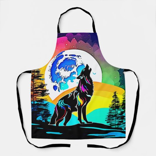 Rainbow Lunar Wolf Howl Art Schort (Voorkant)