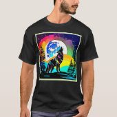 Rainbow Lunar Wolf Howl Art T-shirt (Voorkant)