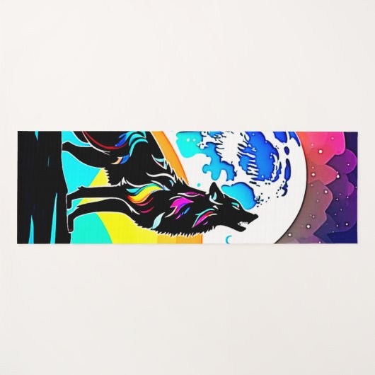 Rainbow Lunar Wolf Howl Art Yogamat (Voorkant (horizontaal))