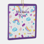 Rainbow Magical Paars personalize Name Year Girly Keramisch Ornament (Rechts)