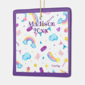Rainbow Magical Paars personalize Name Year Girly Keramisch Ornament (Links)