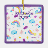 Rainbow Magical Paars personalize Name Year Girly Keramisch Ornament (Voorkant)