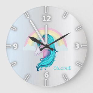 Rainbow Magical Waterverf Unicorn, Silver Grote Klok