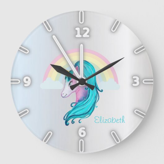 Rainbow Magical Waterverf Unicorn, Silver Grote Klok (Voorkant)