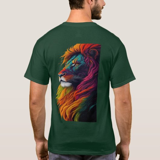 "Rainbow Majesty – Vibrant Lion Art T-shirt"T-shir T-shirt (Achterkant)