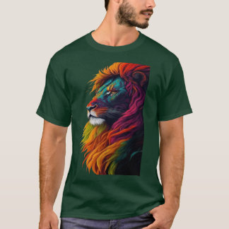 "Rainbow Majesty – Vibrant Lion Art T-shirt"T-shir T-shirt