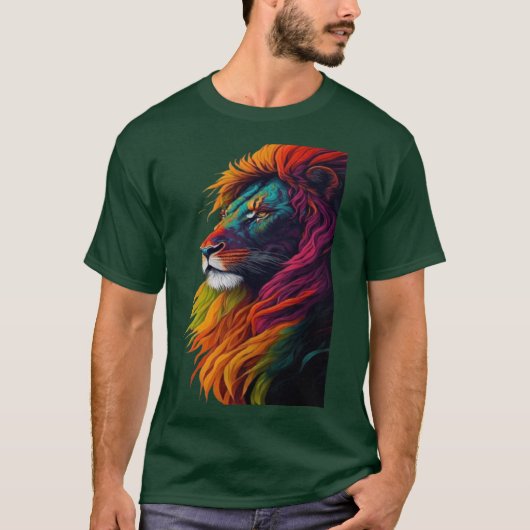 "Rainbow Majesty – Vibrant Lion Art T-shirt"T-shir T-shirt (Voorkant)