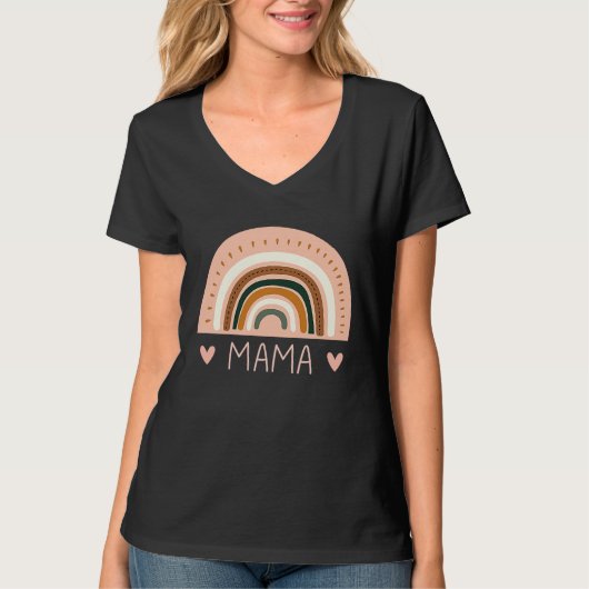 Rainbow Mama V Neck  Boho Style Teacher for Mom T-shirt (Voorkant)