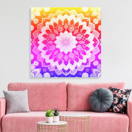 Rainbow Mandala Abstracte kunst Canvas Afdruk (Insitu (Woonkamer))