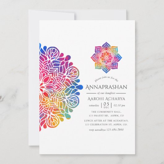 Rainbow Mandala Annaprashan First Rice Ceremony Kaart (Voorkant)