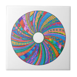 Rainbow Mandala Ceramic Tile, Art Tile Tegeltje