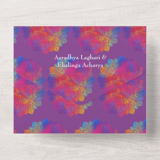 Rainbow Mandala Indiaas bruiloft in één Invitati All In One Uitnodiging (Achterkant)