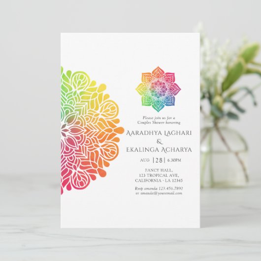 Rainbow Mandala Indian Couples Shower Kaart (Staand voorkant)