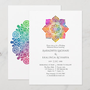 Rainbow Mandala Indian Rehearsal Dinner Kaart