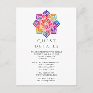 Rainbow Mandala Indian Wedding Guest Details Informatiekaartje