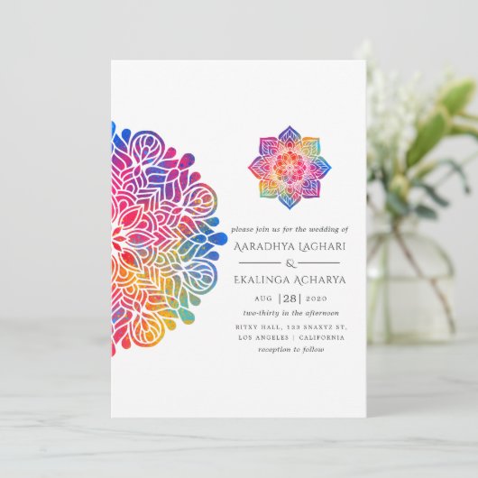 Rainbow Mandala Indian Wedding Kaart (Staand voorkant)