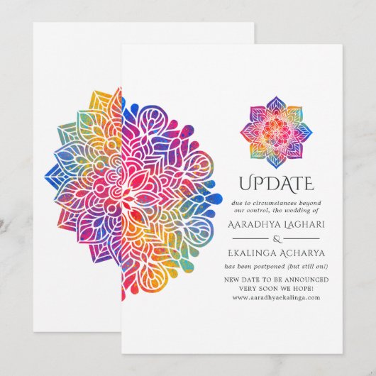 Rainbow Mandala Indian Wedding Update Kaart (Voorkant / Achterkant)