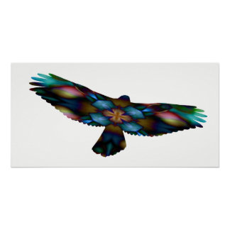 Rainbow Mandala Kaleidoscope Hawk in vlucht Poster