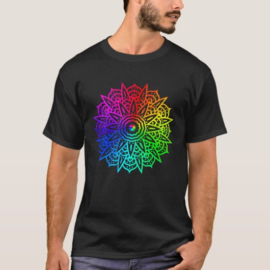 Rainbow Mandala Lotus Flower Sacred Geometry Yoga  T-shirt (Voorkant)