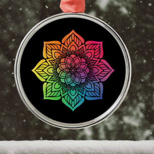 Rainbow Mandala op Black Metalen Ornament