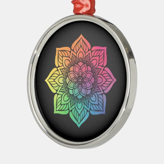 Rainbow Mandala op Black Metalen Ornament (Links)