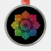 Rainbow Mandala op Black Metalen Ornament (Voorkant)