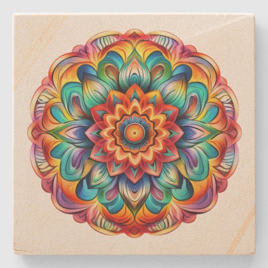 Rainbow Mandala Stenen Onderzetter (Voorkant)