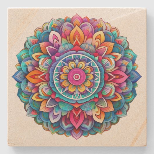 Rainbow Mandala Stenen Onderzetter (Voorkant)