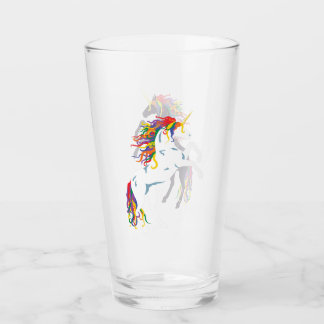 Rainbow Maned Black Unicorn & White Unicorn Glass Glas
