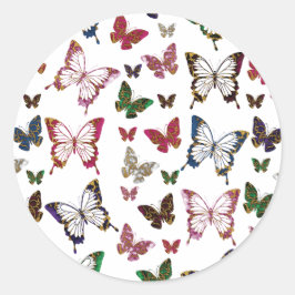 Rainbow Marble Butterfly Spring Pattern Ronde Sticker